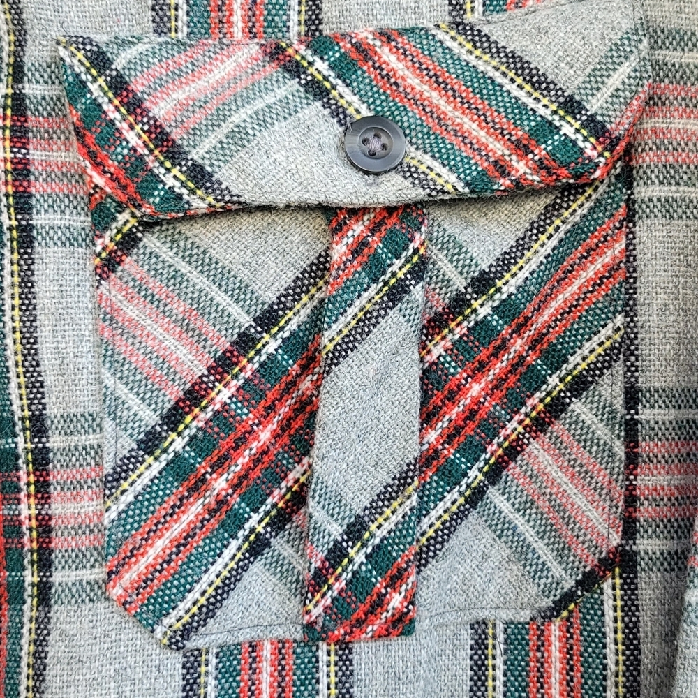Vintage Sears Fieldmaster Mens Medium Neck 15-15.5 Plaid Flannel Shirt Multicolo - Picture 9 of 11